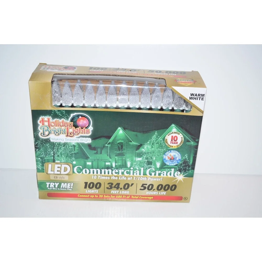 Holiday Bright Lights LED Commercial Grade C6 Style Christmas 100 Warm White New